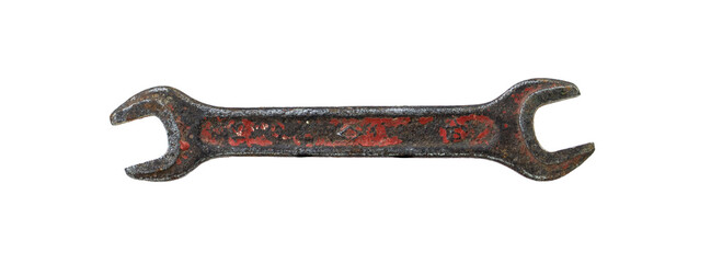 An old wrench on a white background