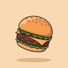 Cheese burger Cartoon Vector Illustration - obrazy, fototapety, plakaty
