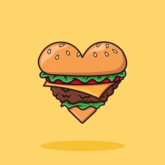 Love Cheese burger Cartoon Vector