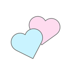 Illustrations two hearts isolated in white. Digital colorful clipart.  Pastel heart for kids. Cartoon cute valentines day