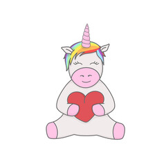Illustration Unicorn isolated in white. Digital fantasy horse,pony. Baby animal for kids. Cartoon cute unicorn