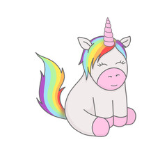 Illustration Unicorn isolated in white. Digital fantasy horse,pony. Baby animal for kids. Cartoon cute unicorn