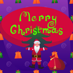 Christmas card with Santa Claus and presents, vector illustration