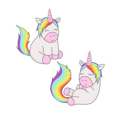 Obraz na płótnie Canvas Set Illustrations Unicorn isolated in white. Digital fantasy horse,pony. Baby animal for kids. Cartoon cute unicorn