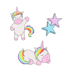 Obraz na płótnie Canvas Set Illustrations Unicorn isolated in white. Digital fantasy horse,pony. Baby animal for kids. Cartoon cute unicorn