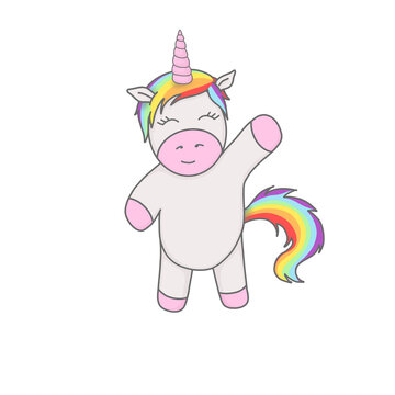 Illustration Unicorn isolated in white. Digital fantasy horse,pony. Baby animal for kids. Cartoon cute unicorn