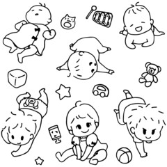 ねんね期～はいはいするまでの赤ちゃんのイラストセット