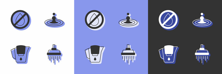 Set Shower, Water drop forbidden, jug with filter and icon. Vector