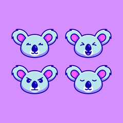 Set Cute Koala Head Icon Cartoon Illustration With Various Face Expressions