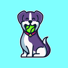 Cute Dog Icon Cartoon Illustration With Bite The Ball
