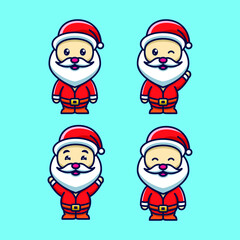 Set Cute Santa Claus Character Icon Cartoon Illustration With Various Expressions
