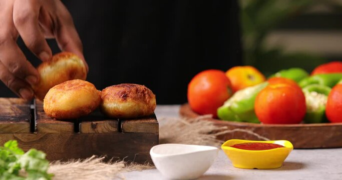 Sago vada,sabudhana vada,vermicelli vada indian famous snack in a plate with selective focus and blur
