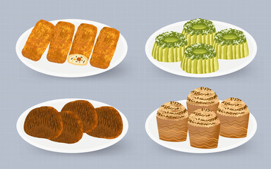 Kue Jajanan Tradisional Indonesia - translate indonesian traditional foods and snack Watercolor Hand Painted Illustration