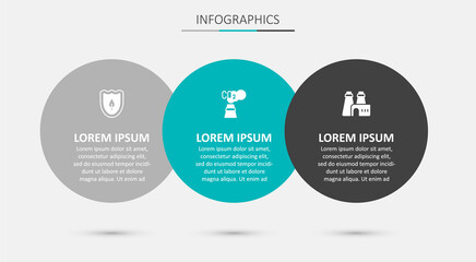 Set CO2 emissions in cloud, Shield with leaf and Factory production. Business infographic template. Vector