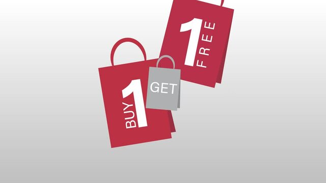 Buy one get one free sale animation with Red and Gray shopping bags
