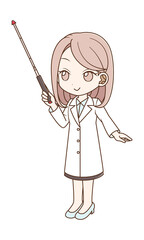 指し棒を持った白衣の女性