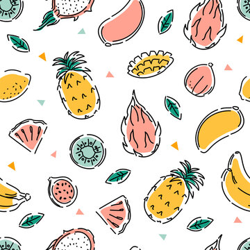Various exotic fruits seamless pattern. Healthy food. Vector background