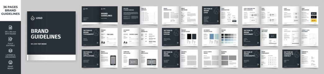 Square Brand Guideline Template, Simple style and modern layout Brand Style, Brand Book, Brand Identity, Brand Manual, Guide Book