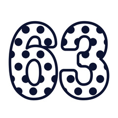 Polka dot number 63, number with polka dots, cute birthday party sign