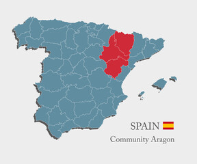Vector map country Spain, region Community Aragon