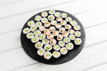 Sushi rolls. Tasty set of sushi close up shot