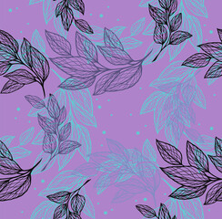 Seamless Beautiful Vintage Silhouettes of Spreads with Leaves Pattern
