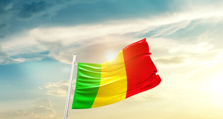 Mali national flag cloth fabric waving on the sky - Image