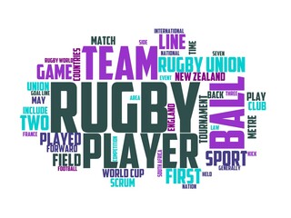 rugby union wordcloud concept, wordart, - obrazy, fototapety, plakaty