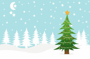 christmas tree in winter in the forest