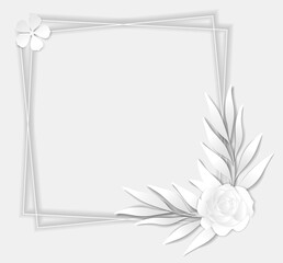 Black and white frame with flowers to insert a photo or text. Vector illustration.