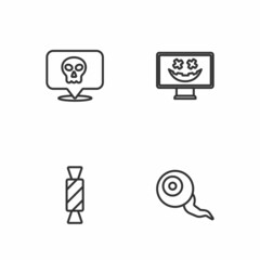 Set line Eye, Candy, Skull and Happy Halloween holiday icon. Vector