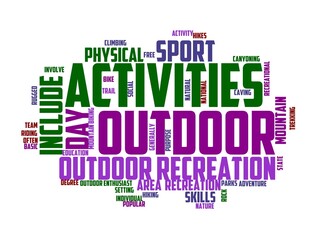 outdoor pursuits wordcloud concept, wordart, outdoors,nature,pursuit,lifestyle