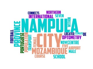 nampula wordcloud concept, wordart, travel,mozambique,tourism,africa