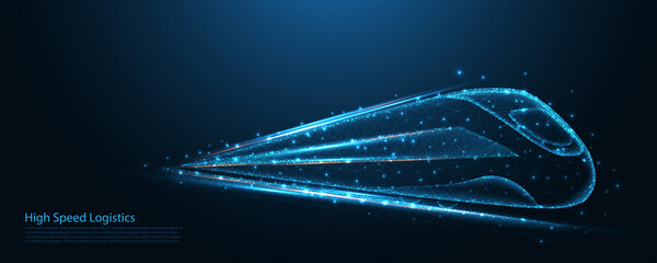 high-speed train poly wireframe. Railway logistics, transport, tourism, and technology concept. connection. Low poly wireframe design. Abstract geometric background. vector illustration. © Rabbit_1990