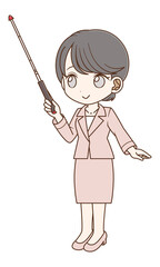 指し棒を持ったスーツの女性