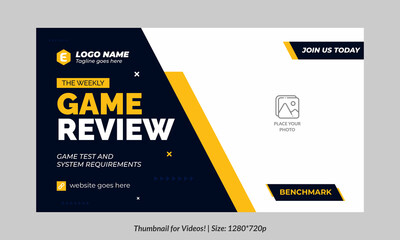 Gaming video thumbnail for streaming and game review. Game review thumbnail. Editable video thumbnail design. Editable video thumbnail Premium Vector, Customizable Thumbnails banner art Video cover.