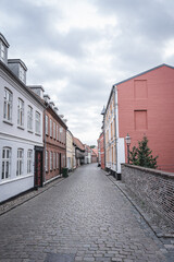 colorful streets in the city center of Ribe Denmark.