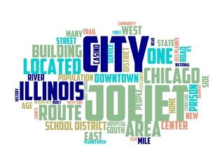 Fototapeta premium joliet wordcloud concept, wordart, joliet,travel,illinois,landmark