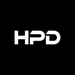 HPD letter logo design with black background in illustrator, vector logo modern alphabet font overlap style. calligraphy designs for logo, Poster, Invitation, etc.