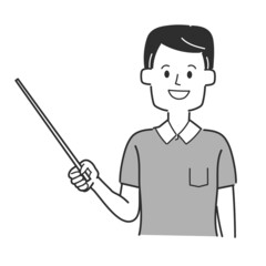 指示棒で指しながら説明する男性