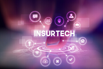 Finger touching tablet with web technology icons concept