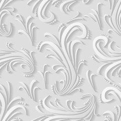 White floral 3d background. Seamless pattern for greeting card decoration. Ornate pattern for continuous replicate. Vector illustration