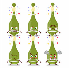 Fototapeta na wymiar Champagne bottle open cartoon character with various angry expressions