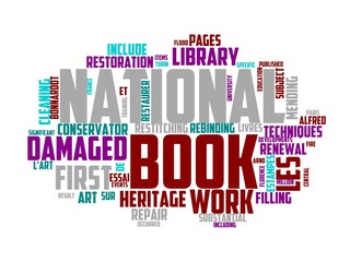 Fototapeta premium book restoration wordcloud concept, wordart, restoration,paper,old,antique,vintage
