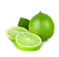 Lime and slices isolated on a white background