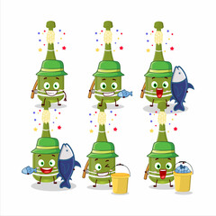 A fisherman champagne bottle open cartoon picture catch a big fish