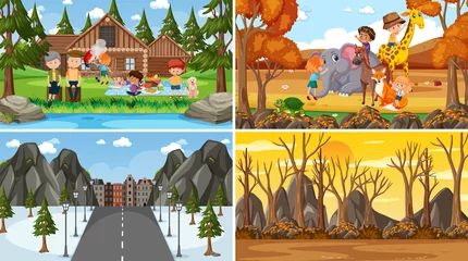 Poster Four different scenes with children cartoon character © brgfx