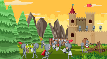 Medieval war cartoon scene