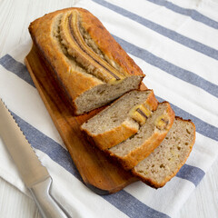 Homemade Banana Bread, low angle view.