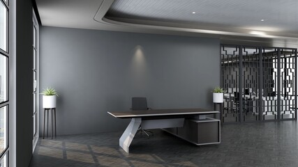 3d office minimalist room with wooden design interior